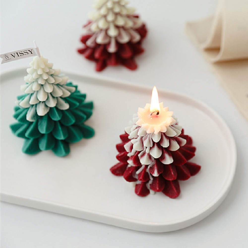 7 Colors Christmas Tree Shape Candle Tealight Beewax Handmade Delicate Aroma Trees Candles for Xmas Home Decoration Gifts