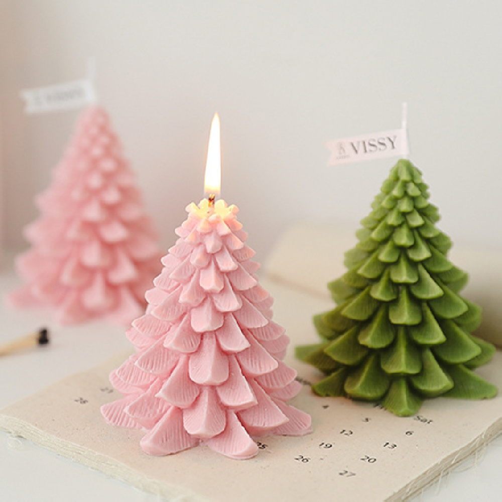 7 Colors Christmas Tree Shape Candle Tealight Beewax Handmade Delicate Aroma Trees Candles for Xmas Home Decoration Gifts