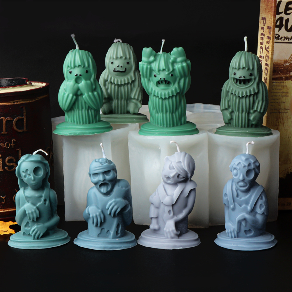 DIY Funny Zombie Candle Mold Grimace Ghost Silicone Mould for Handmade Soap Skull Portrait Resin Plaster Casting Halloween Decor