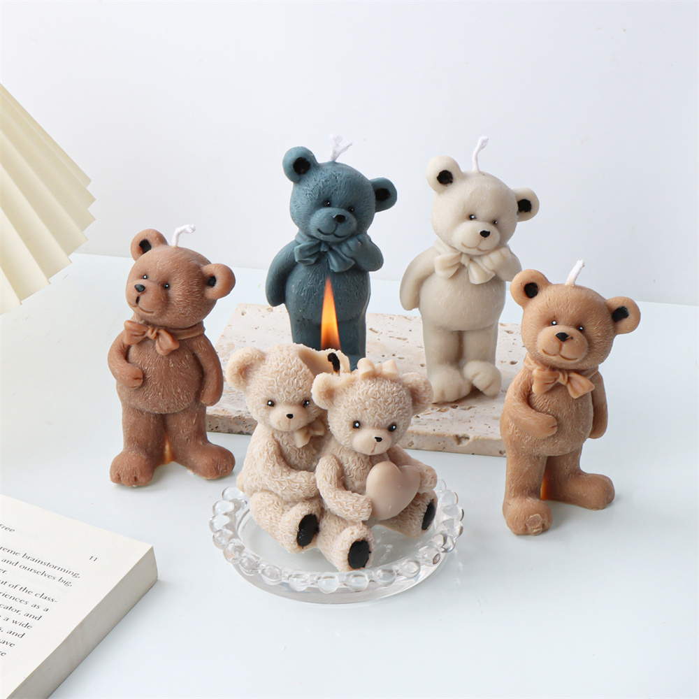 Make Cute DIY Silicone Brown Bear Candle Mold Teddy Bear Scented Soap Mold 3D Lovers Hug Bear Shape Candle Making Supplies