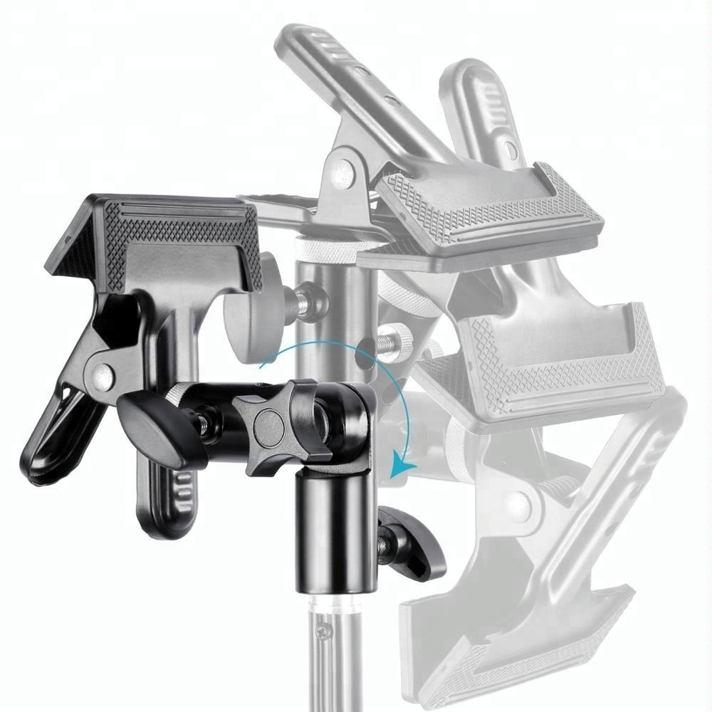 Heavy Duty Metal Clamp Bracket with 5/8-inch Light Stand Attachment with Umbrella Holes and Screw Mount for Studio Reflectors