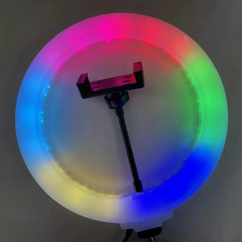 Lampara de anillo de 10 pulgadas/26 cm anillo de luz LED de colores RGB con soporte de tripod Arco Iris con Clip de telefono