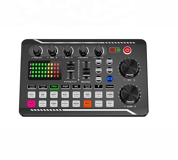 Professional F998 Noise Reduction Sound Card Reduction Mixers Audio Recording Sound Card for Live Streaming Phone Home Karaoke