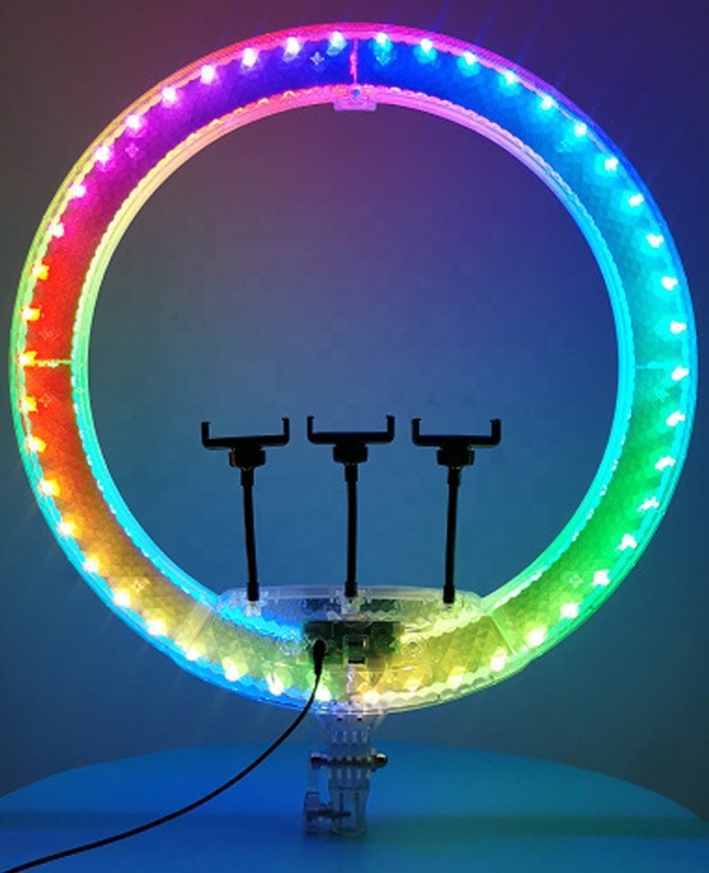 Lampara de anillo de 10 pulgadas/26 cm anillo de luz LED de colores RGB con soporte de tripod Arco Iris con Clip de telefono