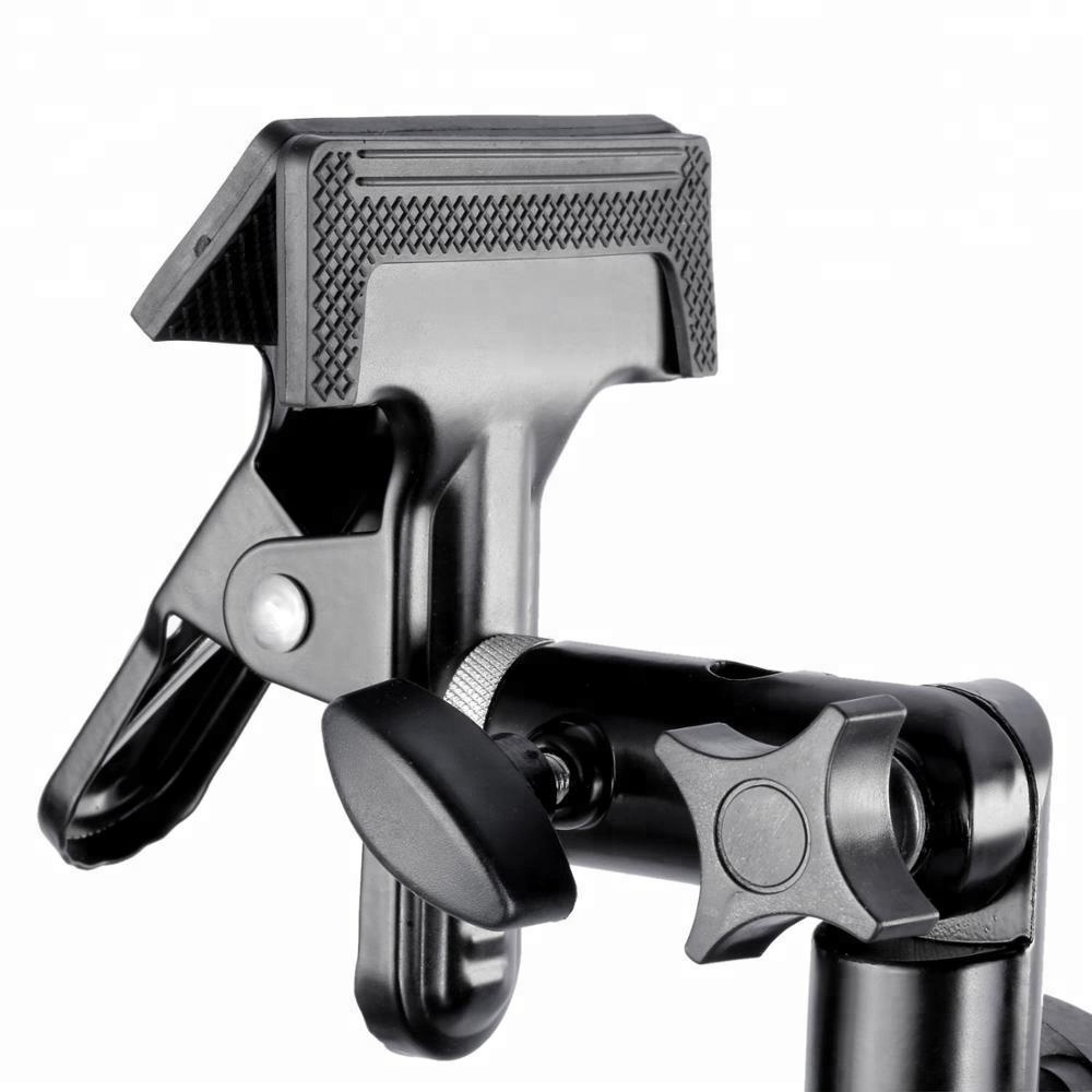 Heavy Duty Metal Clamp Bracket with 5/8-inch Light Stand Attachment with Umbrella Holes and Screw Mount for Studio Reflectors