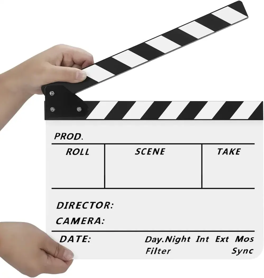 Acrylic Movie Directors Clapboard Photography Video Clapper Board Dry Erase Film Slate Cut Action Scene Clapper 24.5x30cm White