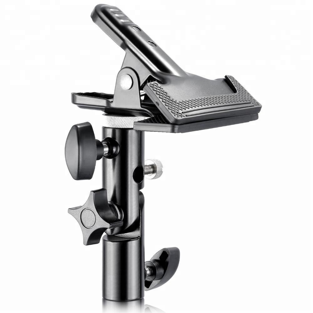 Heavy Duty Metal Clamp Bracket with 5/8-inch Light Stand Attachment with Umbrella Holes and Screw Mount for Studio Reflectors