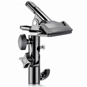 Heavy Duty Metal Clamp Bracket with 5/8-inch Light Stand Attachment with Umbrella Holes and Screw Mount for Studio Reflectors