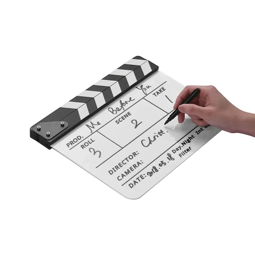 Acrylic Movie Directors Clapboard Photography Video Clapper Board Dry Erase Film Slate Cut Action Scene Clapper 24.5x30cm White