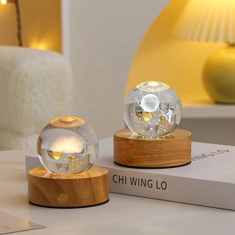 3D laser engraving quartz glass ball astronaut night light decoration gift 6cm diameter globe galaxy crystal ball night light