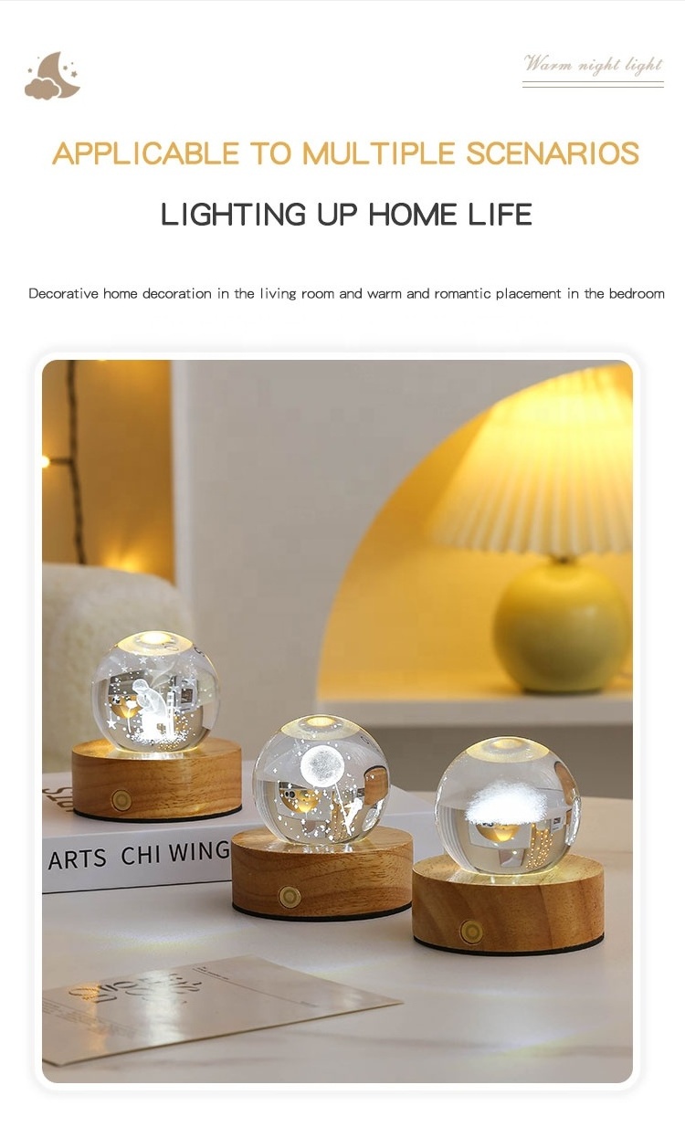 3D laser engraving quartz glass ball astronaut night light decoration gift 6cm diameter globe galaxy crystal ball night light