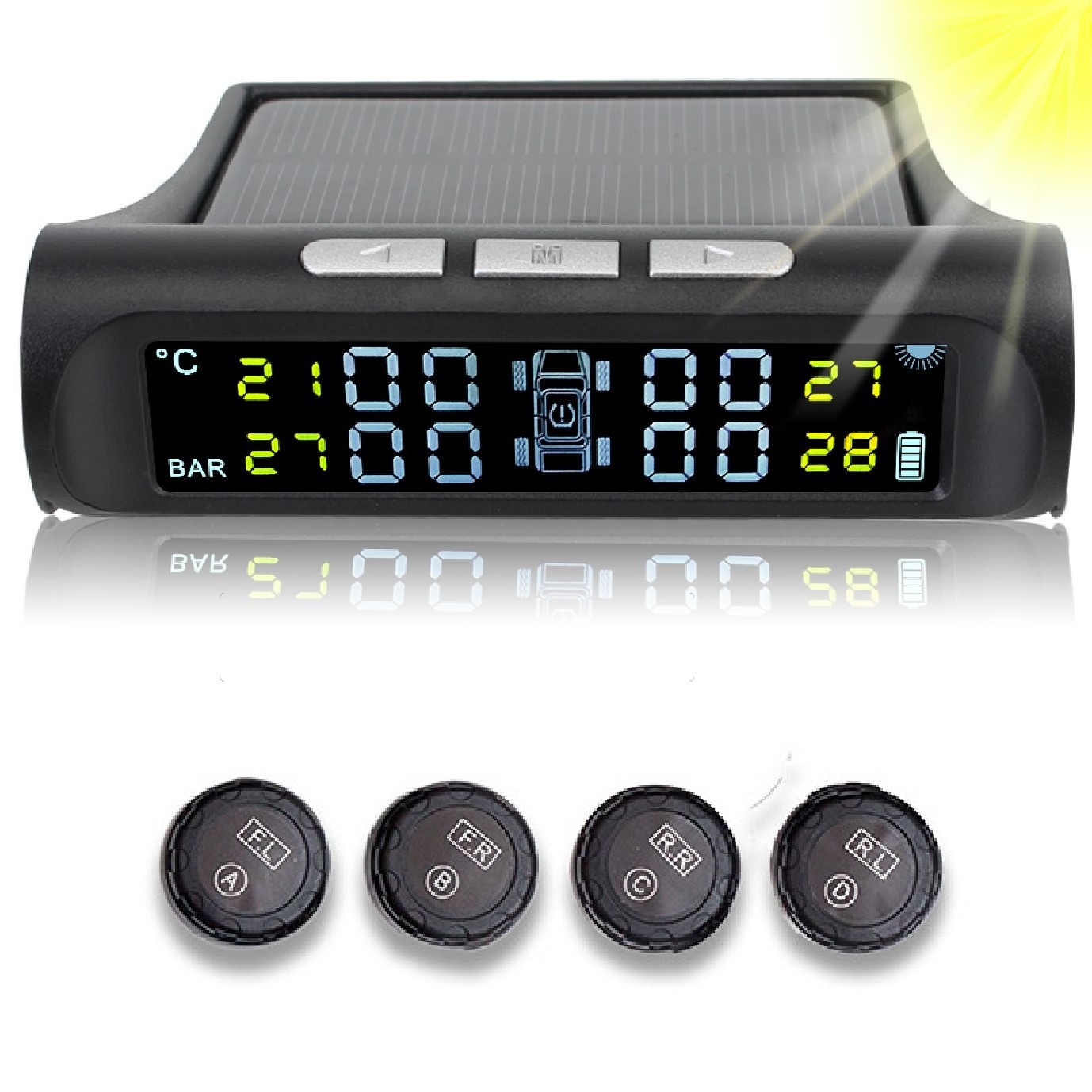 Car Accessories Solar Tpms Tyre Pressure Monitoring System With 4 External Sensors Digital Lcd Display Tire Diagnostic Kit