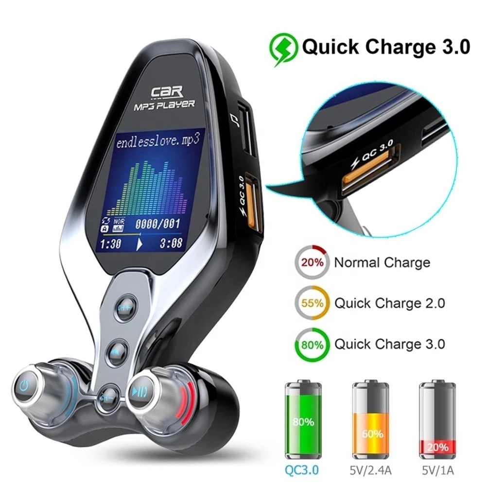 FM Modulator Transmitter BT 5.0 FM Radio QC3.0 USB Car Charger Hands Free Car Kit Wireless Auxiliary Audio FM Transmitter