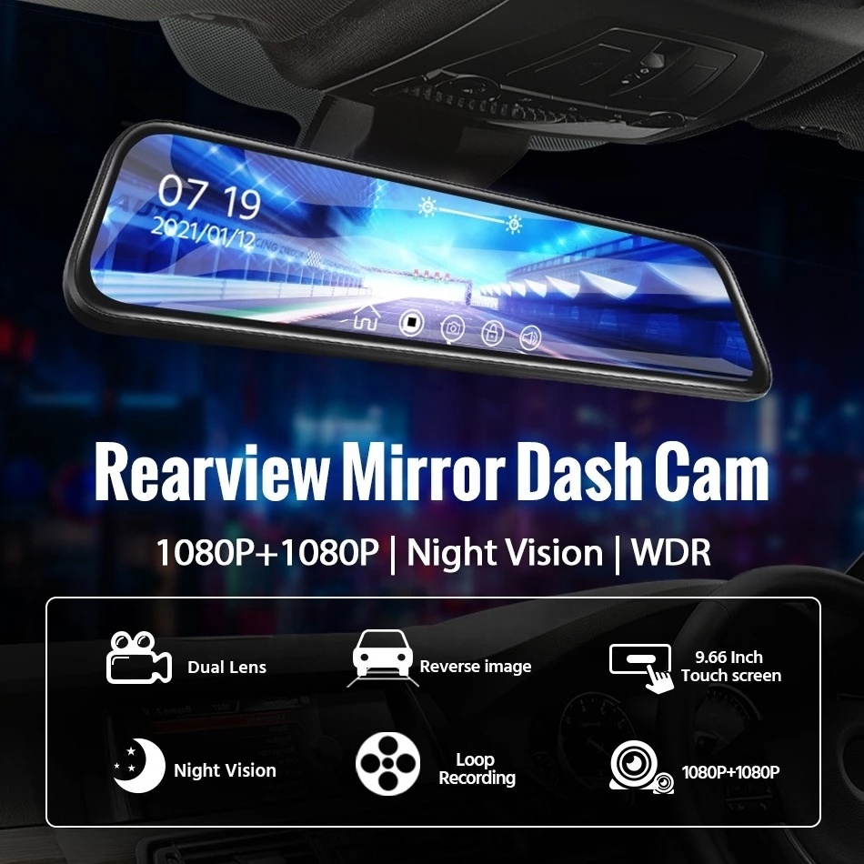 4K 9.66 Inch Car DVR Mirror Video Recorder 1080P Touch Screen Dashcam Dual Lens Streaming Driving Recorder Dash Camera