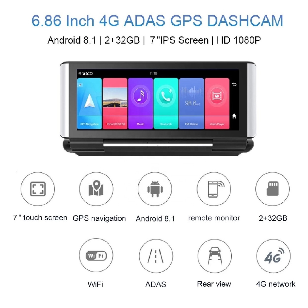 7Inch Android 8.1 Car Rearview Mirror Dash Camera 1080P FHD Car DVR Dual Lens 4G Wifi GPS Navigator ADAS DVR Dashcam