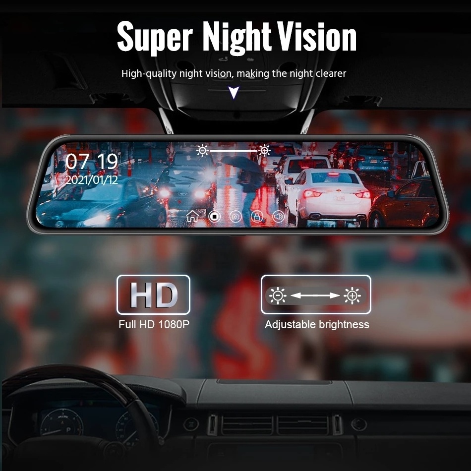 4K 9.66 Inch Car DVR Mirror Video Recorder 1080P Touch Screen Dashcam Dual Lens Streaming Driving Recorder Dash Camera