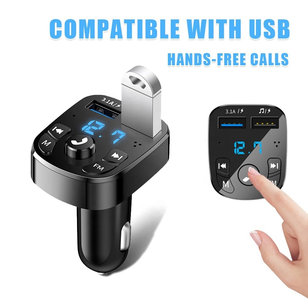 Car Hands free BT compaitable 5.0 FM Transmitter Car Kit MP3 Modulator Player Handsfree Audio Receiver 2 USB Fast Charger