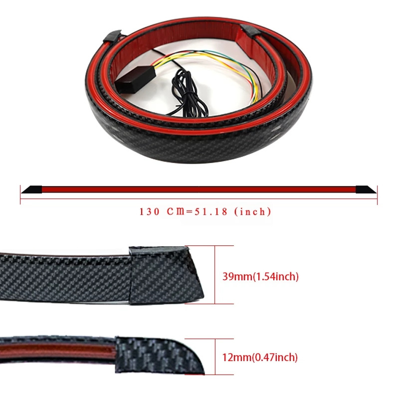 Car LED Spoiler Carbon Fiber Led Stream Light Spoiler 1.3m Rear Tail Wing Brake Warning Light Turn Signal Led Light Bars