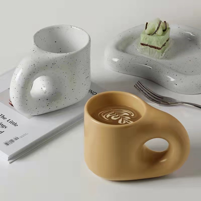 Nordic ceramic chubby cute coffee cup and saucer set unique design tea mug 270ml  custom fat ceramic mug for gift