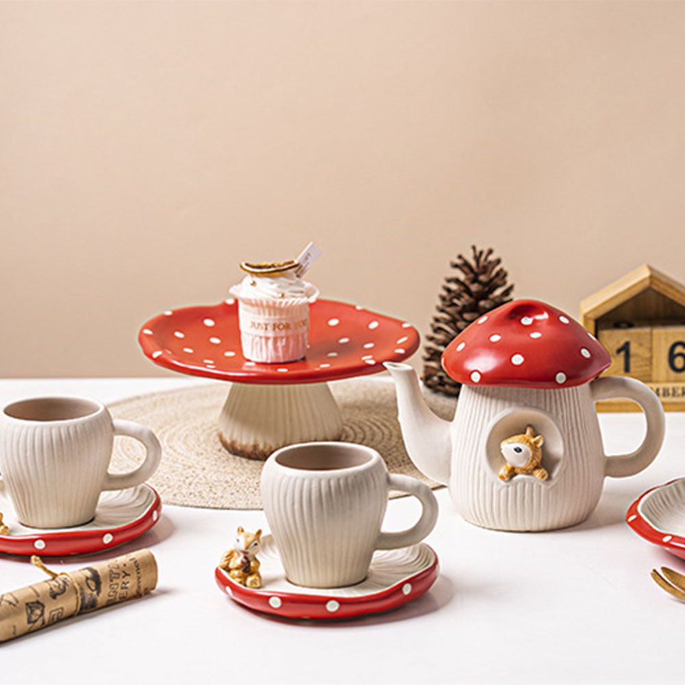 700ml Creative Cute Mushroom Teapot Hand-Painted Mug Set Vertical Coffee Tea Pot for Household Tableware