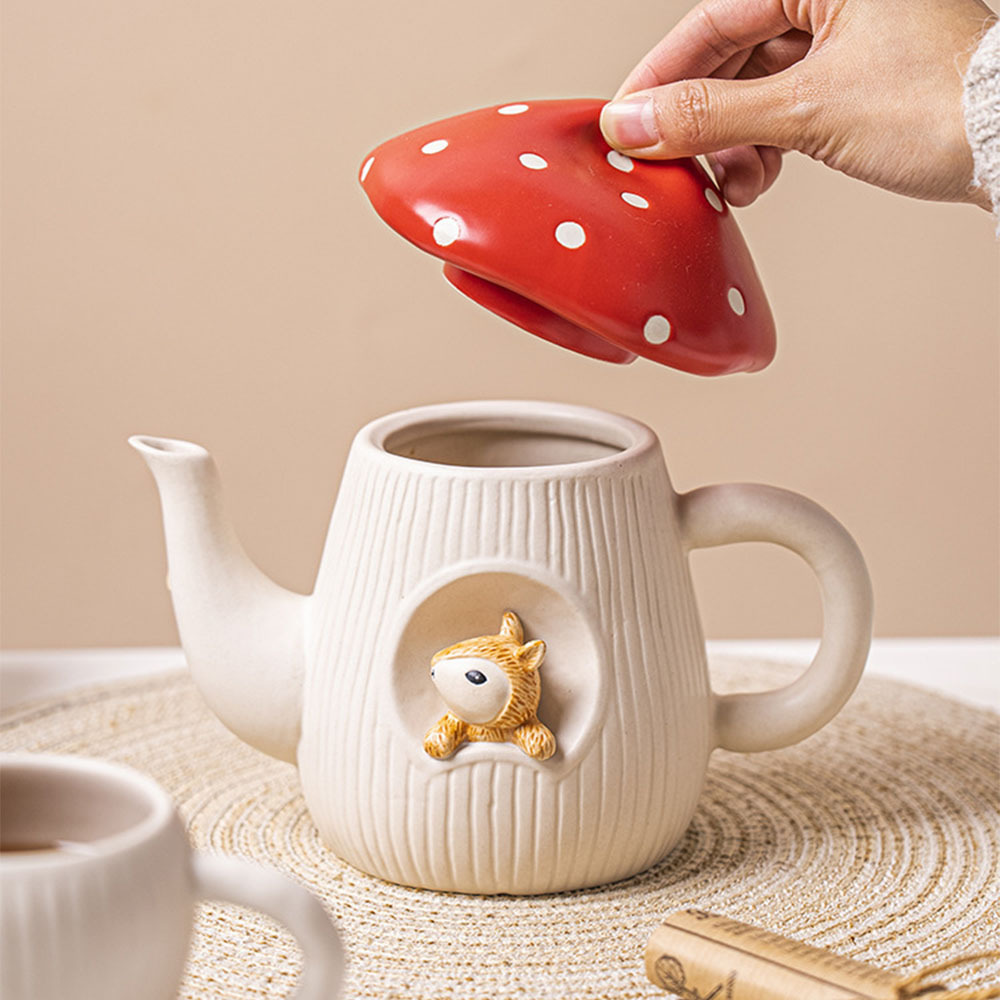 700ml Creative Cute Mushroom Teapot Hand-Painted Mug Set Vertical Coffee Tea Pot for Household Tableware