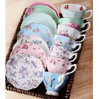 English afternoon tea cup and saucer set 200ml custom design bone china coffee cups and plate set luxury drink cup