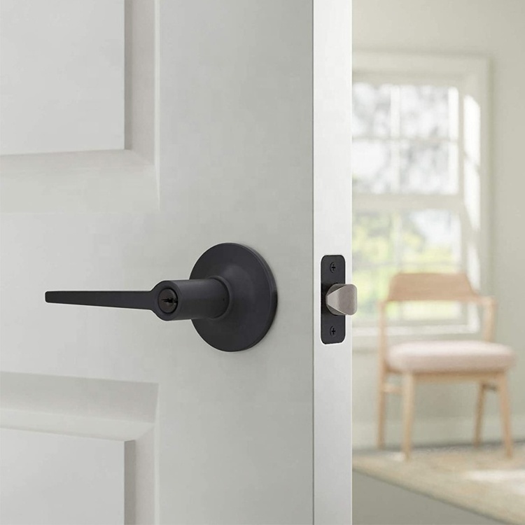 Modern Design Handle Bathroom Privacy Entrance Matte Black Door Lever with Lock