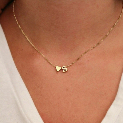 a-z 26 Initials Letter & Heart Pendant Necklace for Women Trendy Gold Plated Stainless Steel Necklace DIY Custom Chain Jewelry