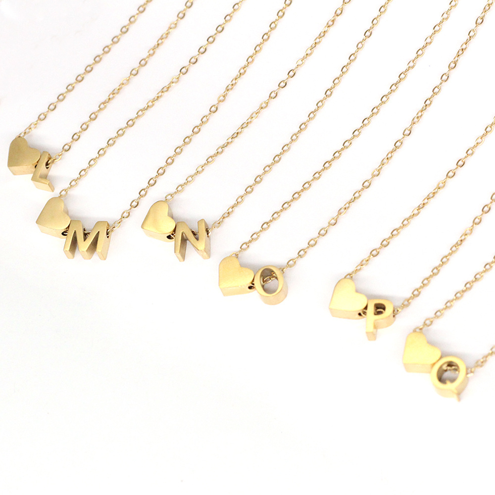 a-z 26 Initials Letter & Heart Pendant Necklace for Women Trendy Gold Plated Stainless Steel Necklace DIY Custom Chain Jewelry