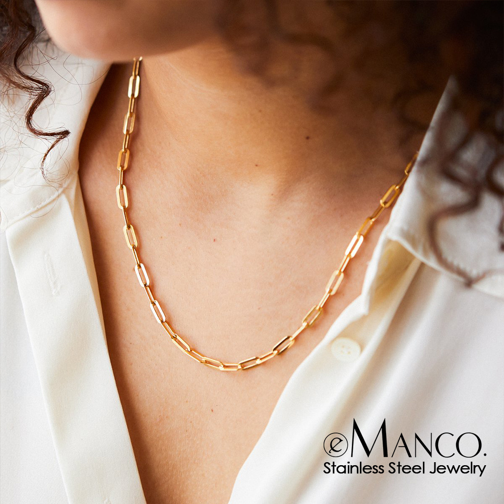 eManco Gold Plated Paper Clip Link Chain Choker 316L Stainless Steel Necklaces Cuban Link Chain Women Jewelry Punk Jewelry