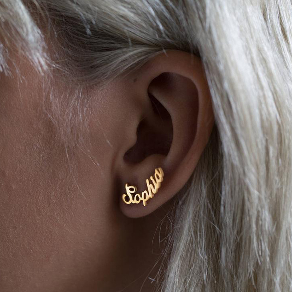 eManco Custom Name Earrings Stainless Steel Earring 14K Gold Customized Accessories 2022 Trendy personalized Jewelry Wholesale