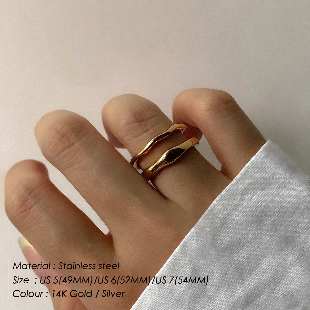 eManco Wholesale Rings Fashion Designer Jewelry 18K Gold Plated Stackable Irregular Wave Ring 316L Stainless Steel Accessory