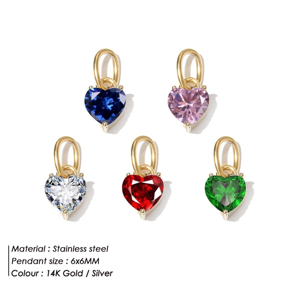 eManco Heart Zircon Pendant Charms Necklace Fashion 316 Stainless Steel Jewelry Gift for DIY Necklace Bracelet Jewelry