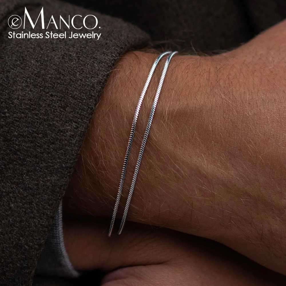 eManco 1.5mm Square Chain Bracelet Men's Fine Jewelry Bracelet Man Bracelet Stainless Steel