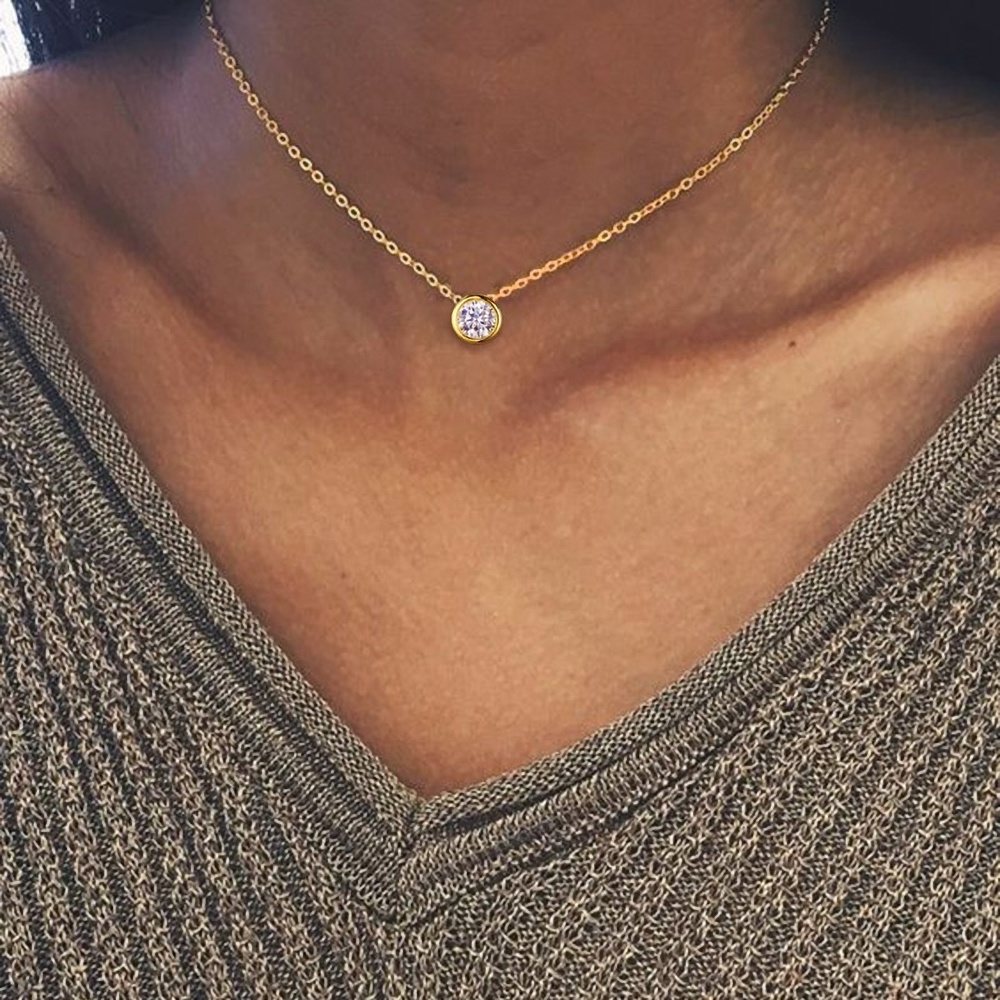 Classic Stainless Steel Birthstone Necklace Choker for Women Jewelry Statement Gold Shining Pendant Rhinestones Necklace