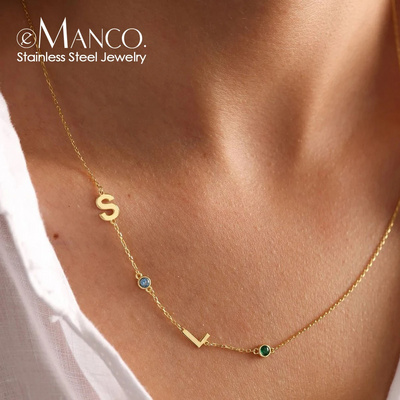 eManco Personalized Birthstone Letter Necklace 14k Gold Stainless Steel Custom Name Initial Necklace With Birthstone