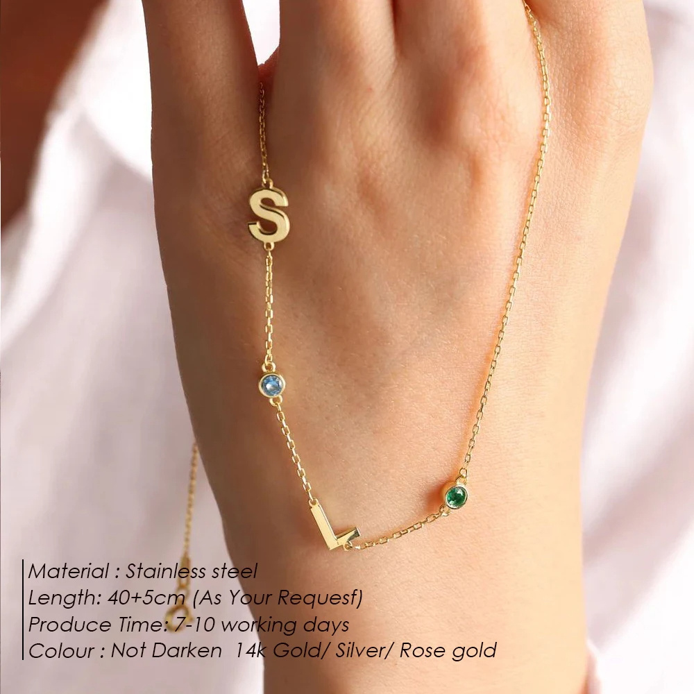 eManco Personalized Birthstone Letter Necklace 14k Gold Stainless Steel Custom Name Initial Necklace With Birthstone