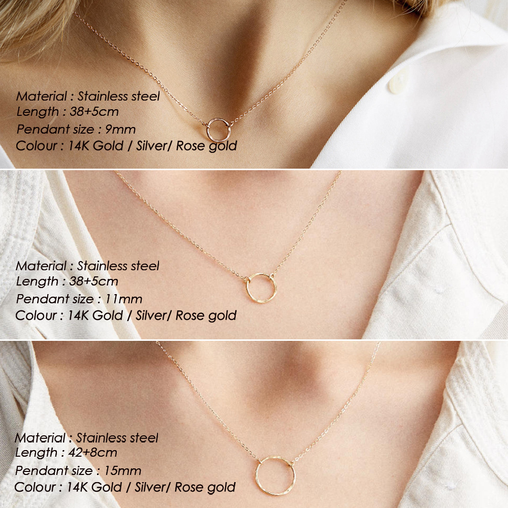 e-Manco Minimalist Choker Necklace Simple New Circle Stainless Steel Necklace for Women Round Circle Pendant Necklace