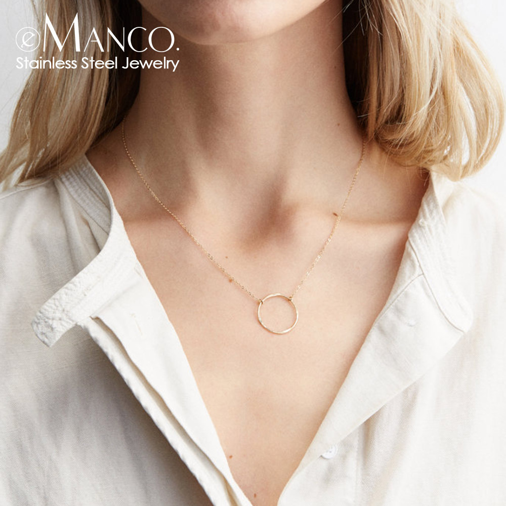 e-Manco Minimalist Choker Necklace Simple New Circle Stainless Steel Necklace for Women Round Circle Pendant Necklace