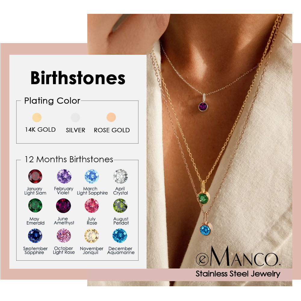 eManco DIY 12 Constellation Birthstone Set Necklace Zirconia Stainless Steel Pendant Necklace Anniversary Birthday Gift