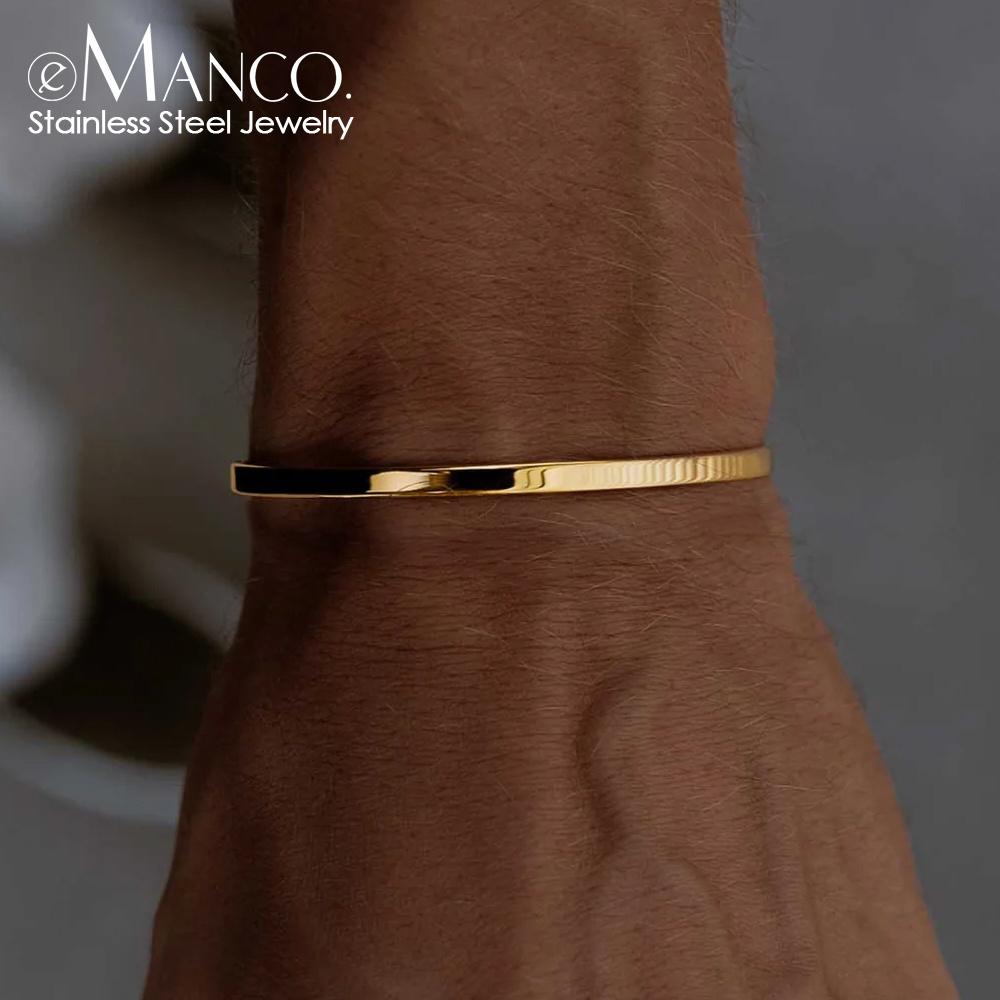 eManco Luxury High Quality Unisex Paragraph Men Cuff Bracelet Stainless Steel Cuff Bracelet For Men