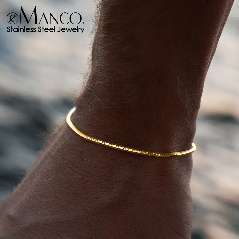 eManco Hot Sale Jewelry Minimalist Gold Plated Snake Chain Men Stainless Steel Bracelet For Men