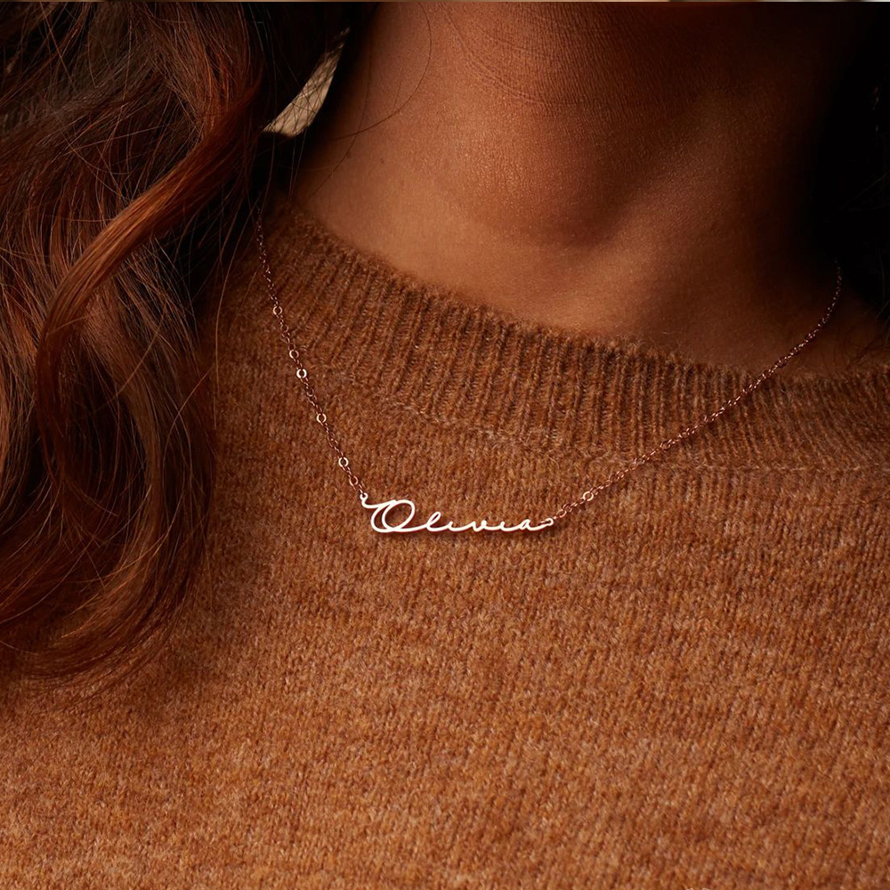 Customized Stainless Steel Name Necklace Personalized Pendant Nameplate Choker Gold Necklace For Women Engrave Cutting Chain