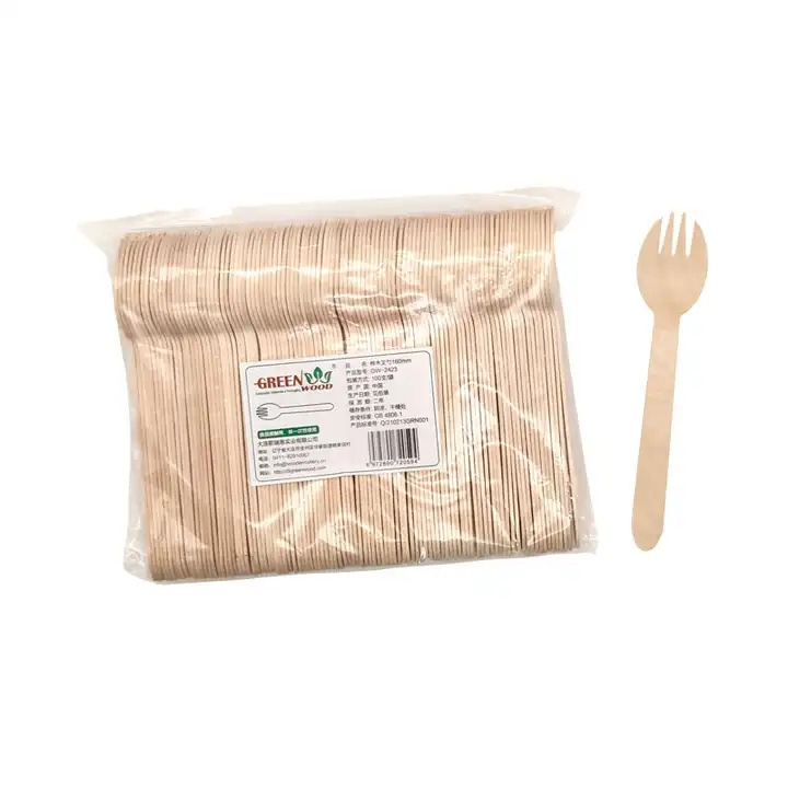 Biodegradable Utensils Birch wood Green Suitable for Party Disposable Wooden Spoon Fork Cutlery With Name Brand Wholesale