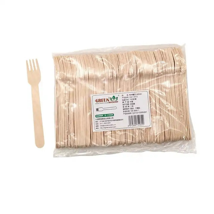 Biodegradable Utensils Birch wood Green Suitable for Party Disposable Wooden Spoon Fork Cutlery With Name Brand Wholesale