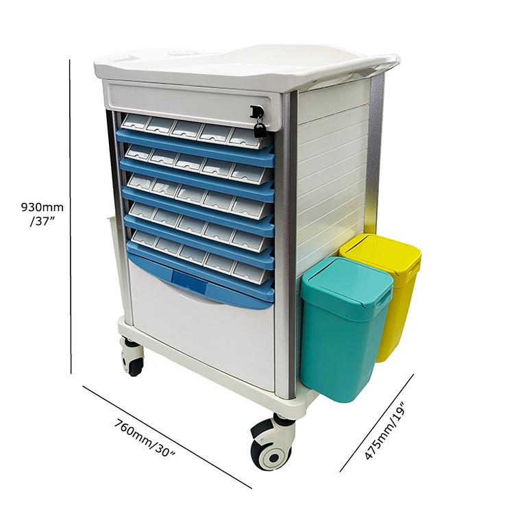 Double Sided Drawers Cart Medical Efficient Storage Medical Trolley Cart Hospital Medication Cart With Lock