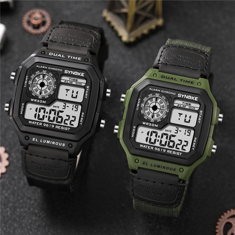 SYNOKE Brand 9619 Watch For Men Shockproof Waterproof Digital Men Watch Nylon Strap Electronic Sports Watches relogio masculino