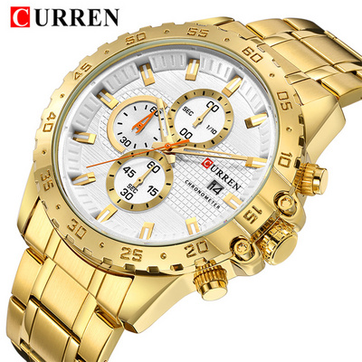 Curren 8334 Golden Men Watch 2021 Top Brand fashion Business Male Wrist Watches Chronograph Gold watch curren men