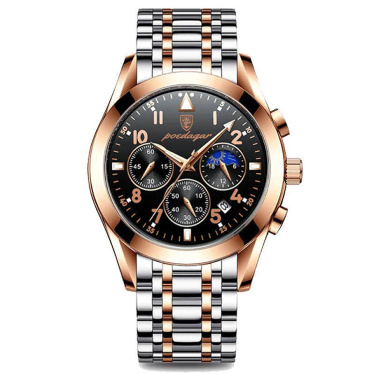 POEDAGAR 816 Men Watches Stainless Steel 2021 Fashion New Rose Gold Wristwatch Waterproof Luminous Quartz Watches