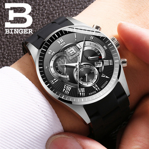 BINGER 1123 Men's Quartz  Watch Men Chronograph Top Brand fashion Watch Binger Round Steel Water Resistant binger orologi